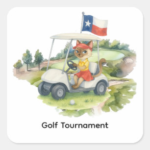 Texas golfer driving golf cart square sticker