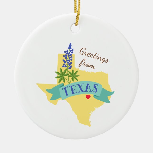 Texas Greetings Ceramic Ornament (Front)