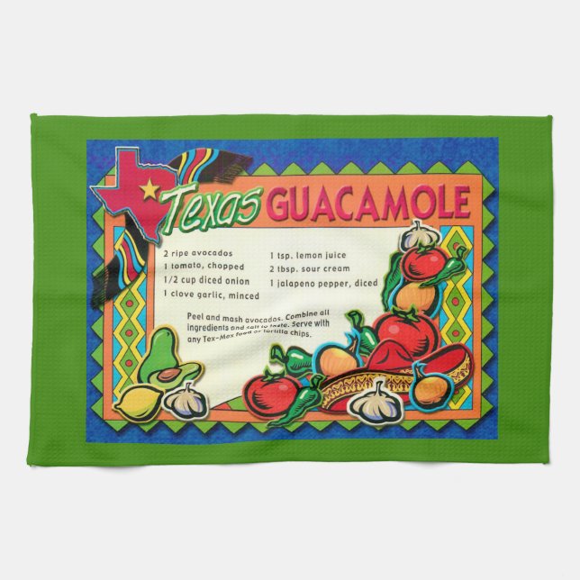 Texas Guacamole Recipe Tea Towel (Horizontal)