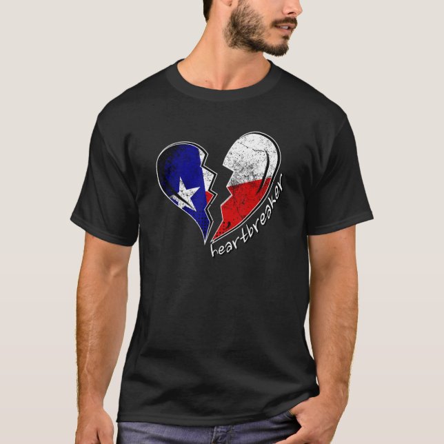 Texas Heartbreaker Texas Flag Broken Heart Texan H T-Shirt (Front)