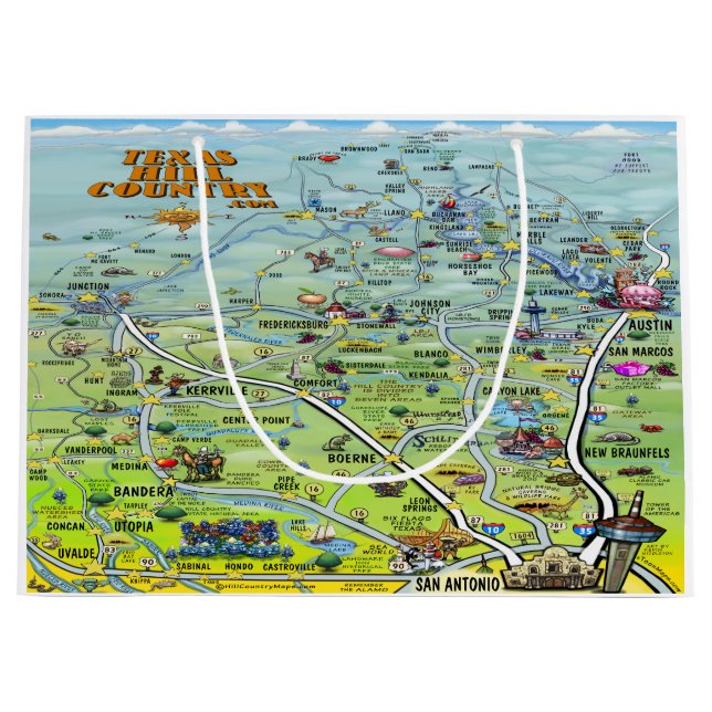 Texas Hill Country Cartoon Map Large Gift Bag (Front)