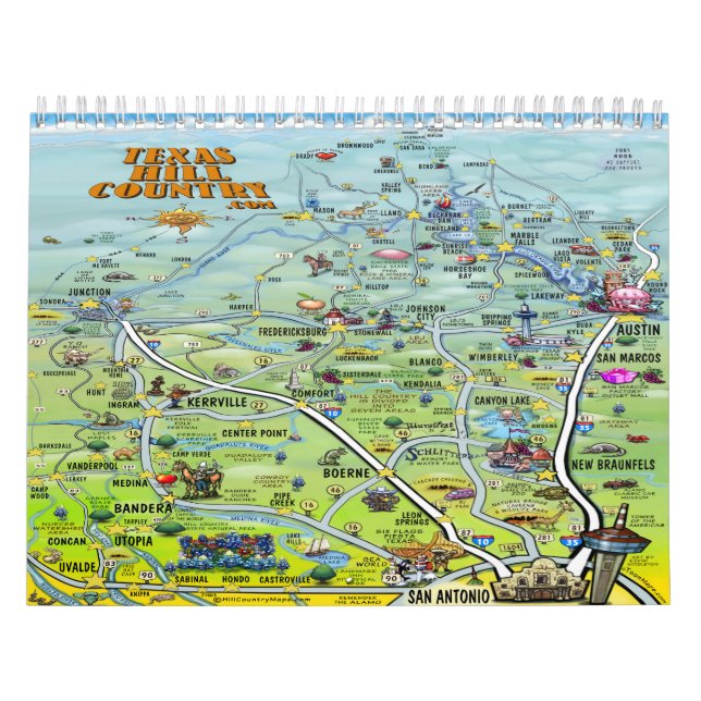Texas Hill Country Cartoon Maps Calendar (Cover)