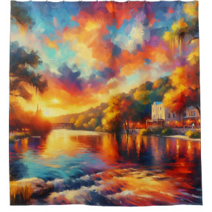 “Texas Hill Country: River Sunset" Shower Curtain
