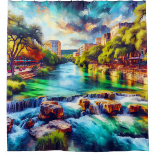 “Texas Hill Country: Tranquil River" Shower Curtain