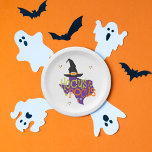 Texas Hocus Pocus Halloween Paper Plate<br><div class="desc">There's a little witchy hocus pocus going on in Texas this year for Halloween. This cute design features the state shape wearing a witch hat with purple,  orange and lime green colours. Perfect for trick or treat bags and holiday decor. Matching products available. Add your name if you like!</div>