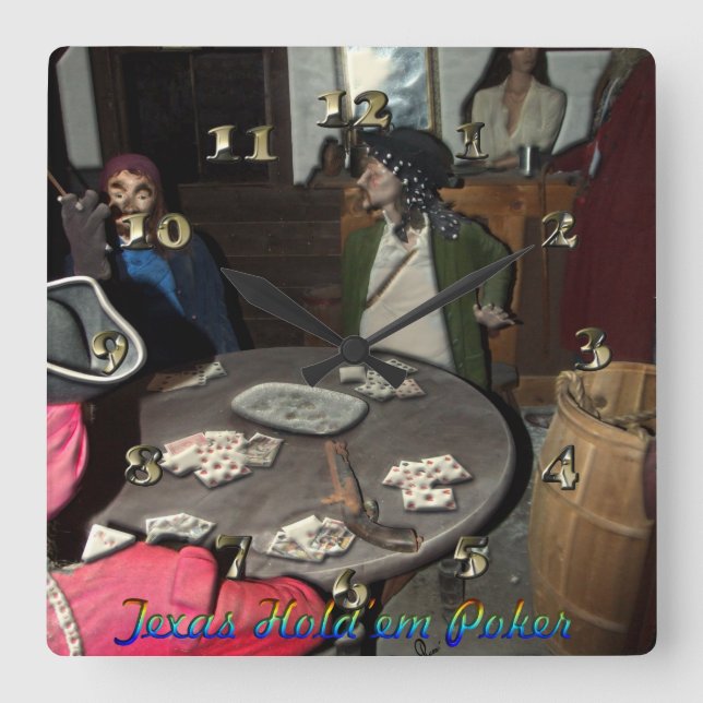 Texas Hold ‘em Poker Square Wall Clock (Front)