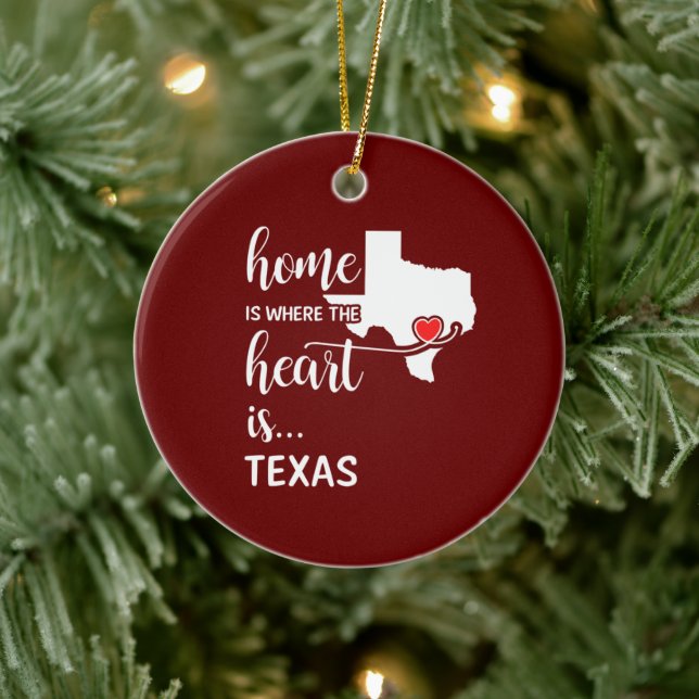 Texas home is where the heart is ceramic ornament (Tree)