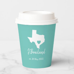 Texas home state love heart custom paper cups