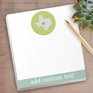 Texas Home State Love with Optional Custom Heart Notepad