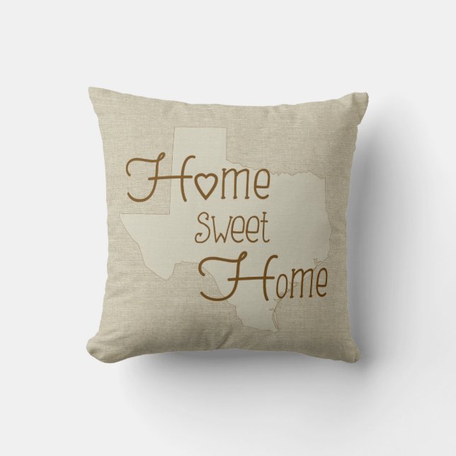 Texas-Home Sweet Home burlap-look custom name Cushion (Front)