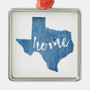 Texas Home Wood Grain Metal Ornament