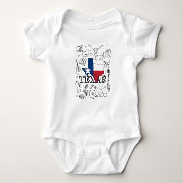 Texas Illustration Doodles of Texas Texas Pattern Baby Bodysuit (Front)
