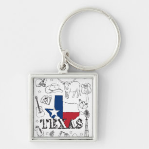 Texas Illustration Doodles of Texas Texas Pattern Key Ring