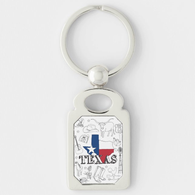 Texas Illustration Doodles of Texas Texas Pattern Key Ring (Front)