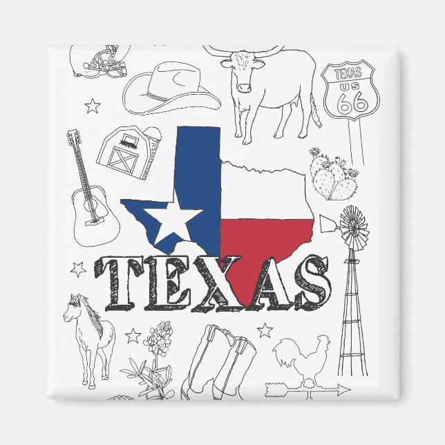 Texas Illustration Doodles of Texas Texas Pattern Magnet (Front)