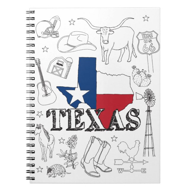Texas Illustration Doodles of Texas Texas Pattern Notebook (Front)