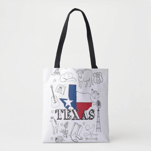 Texas Illustration Doodles of Texas Texas Pattern Tote Bag (Front)