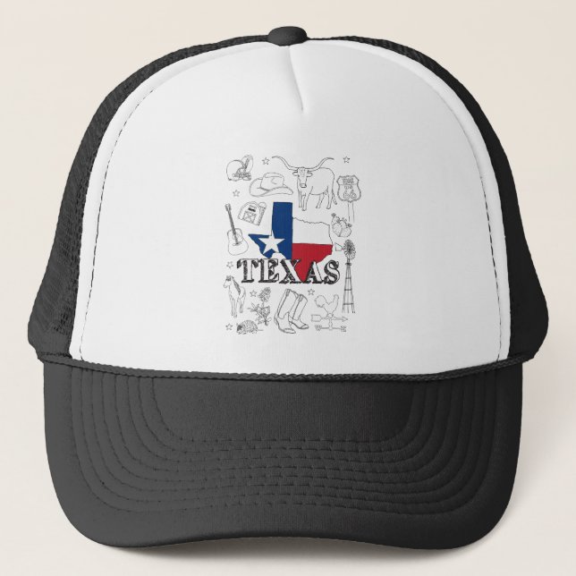Texas Illustration Doodles of Texas Texas Pattern Trucker Hat (Front)