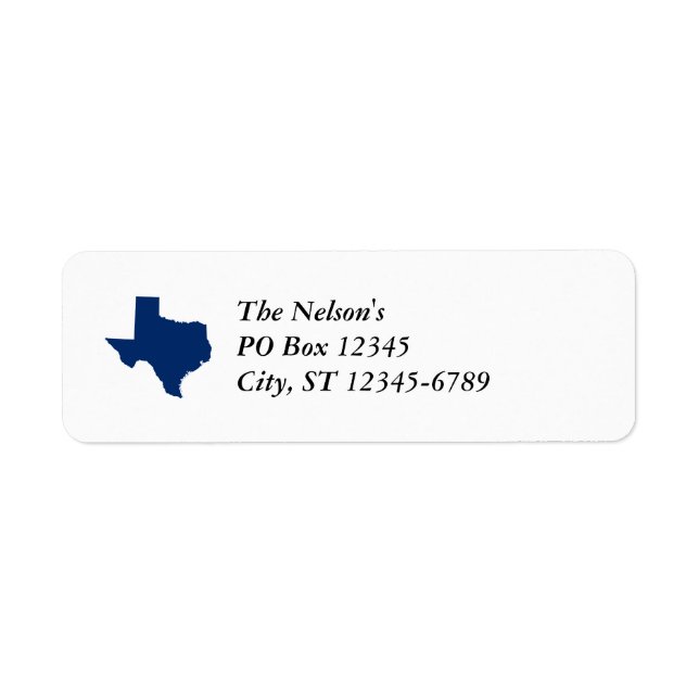 Texas in Blue Return Address Label (Front)
