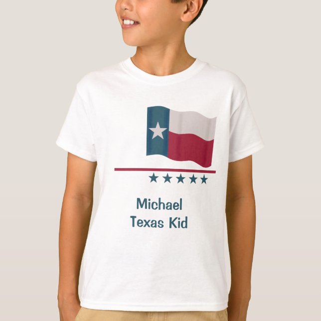 Texas Kid Word Waving Lone Star Flag T-Shirt (Front)
