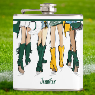 Texas Ladies Fashion Cowboy Boot Gold Green Hip Flask