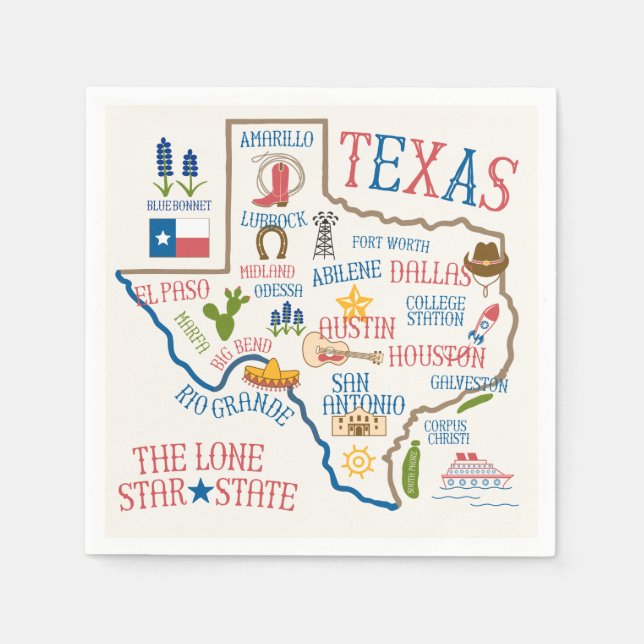 Texas Landmarks Map Napkins (Front)