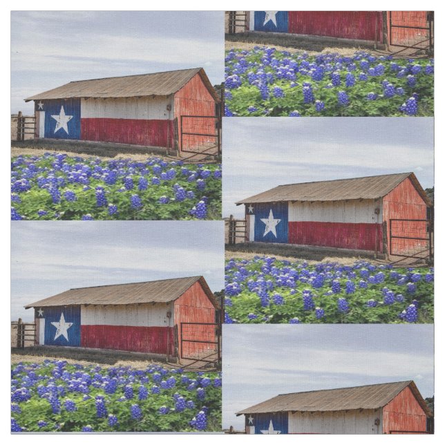 Texas Landscape Barn With Bluebonnets 4.5" Block Fabric (Swatch)