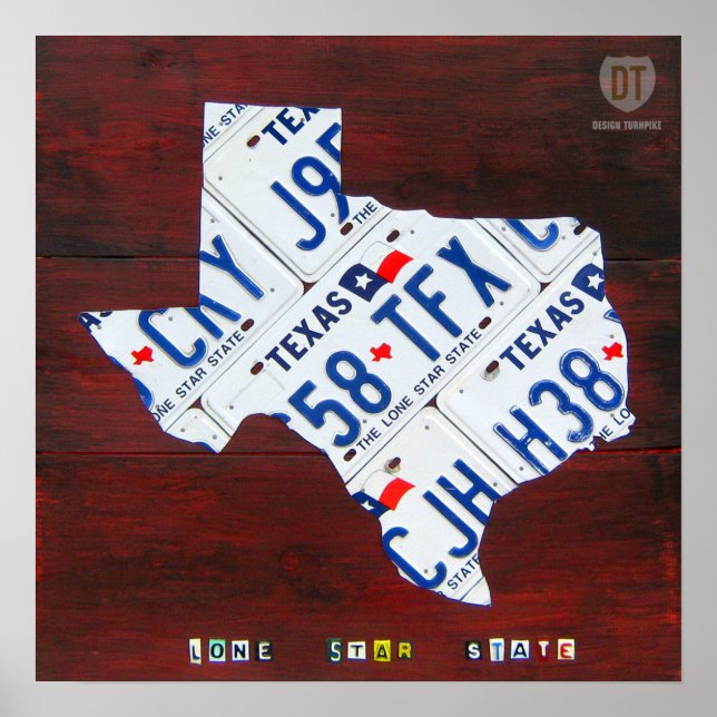 Texas License Plate Map Print (Front)