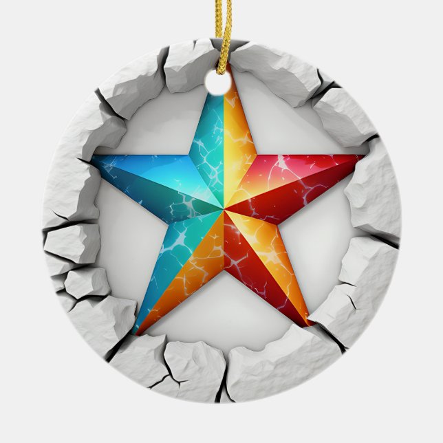 Texas Lone Star Christmas Ceramic Ornament (Front)