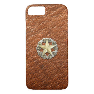 Texas Lone Star Concho on Brown Leather look iPhone 8/7 Case