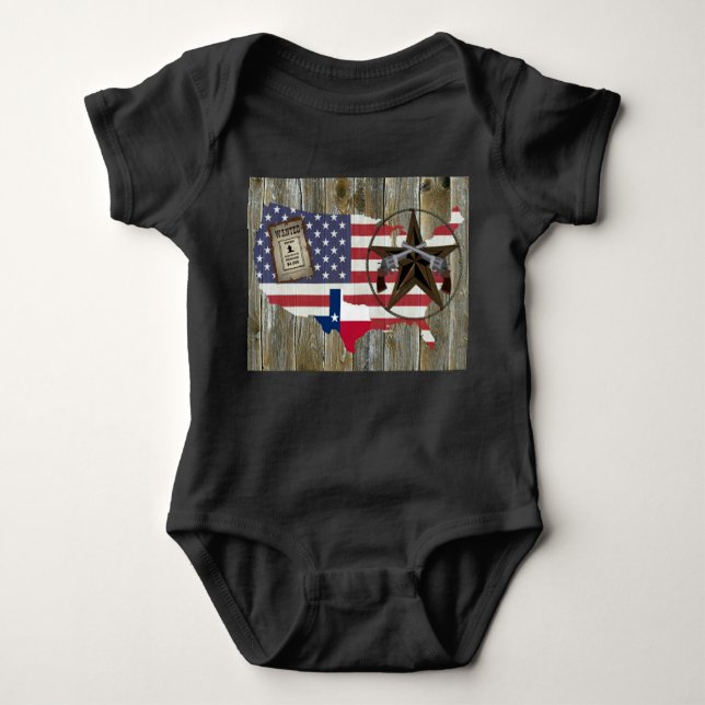 Texas Lone Star Duelling Pistols Most Wanted Sign Baby Bodysuit (Front)