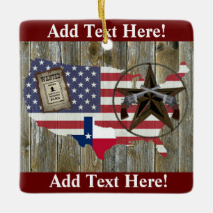 Texas Lone Star Duelling Pistols Most Wanted Sign Ceramic Ornament