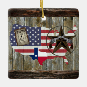 Texas Lone Star Duelling Pistols Most Wanted Sign Ceramic Ornament