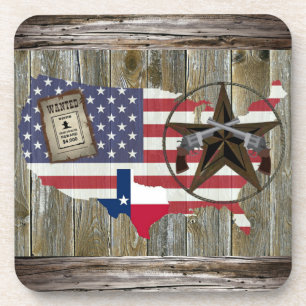 Texas Lone Star Duelling Pistols Most Wanted Sign Coaster