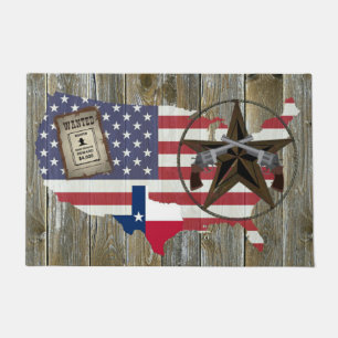 Texas Lone Star Duelling Pistols Most Wanted Sign Doormat