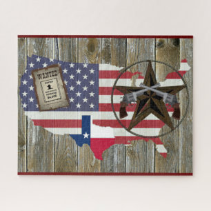 Texas Lone Star Duelling Pistols Most Wanted Sign Jigsaw Puzzle