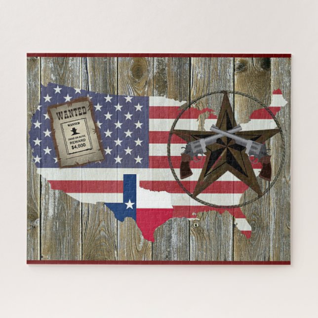 Texas Lone Star Duelling Pistols Most Wanted Sign Jigsaw Puzzle (Horizontal)