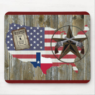Texas Lone Star Duelling Pistols Most Wanted Sign Mouse Pad