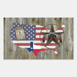 Texas Lone Star Duelling Pistols Most Wanted Sign Rectangular Sticker
