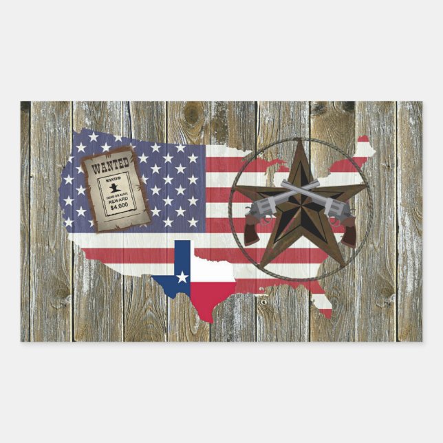 Texas Lone Star Duelling Pistols Most Wanted Sign Rectangular Sticker (Front)