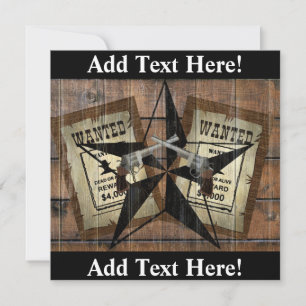 Texas Lone Star Duelling Pistols Most Wanted Sign Thank You Card