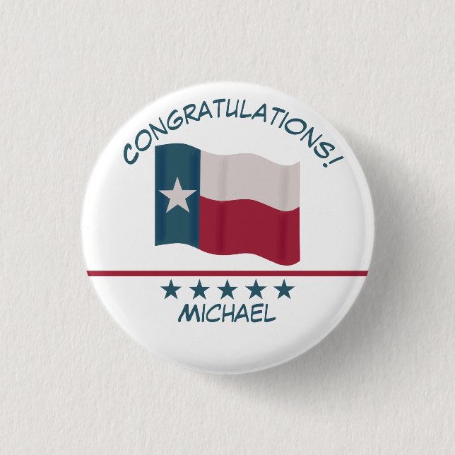 Texas Lone Star Flag Name Congratulations Badge (Front)