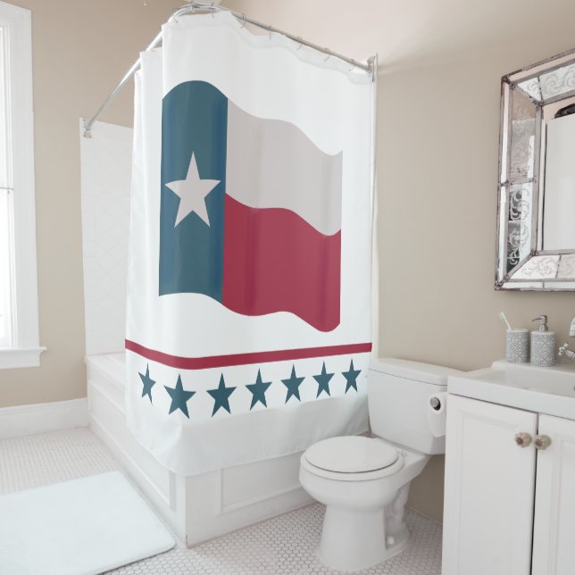 Texas Lone Star Flag Red White Blue Shower Curtain (In Situ)