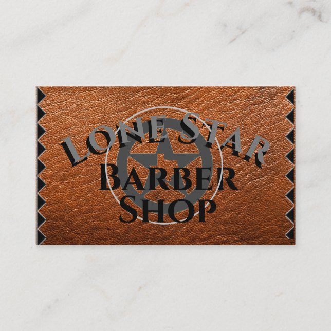 Texas Lone Star on Brown Leather on a Business Card (Front)