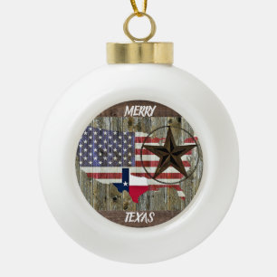 Texas Lone Star State Flag Map Ceramic Ball Christmas Ornament