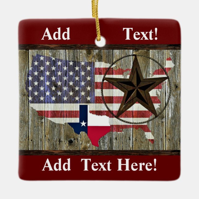 Texas Lone Star State Flag Map Ceramic Ornament (Front)
