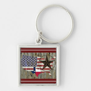 Texas Lone Star State Flag Map Keychain