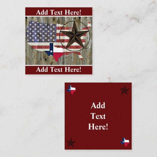 Texas Lone Star State Flag Map Square Business Card (Front/Back)