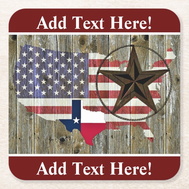 Texas Lone Star State Flag Map Square Paper Coaster (Front)