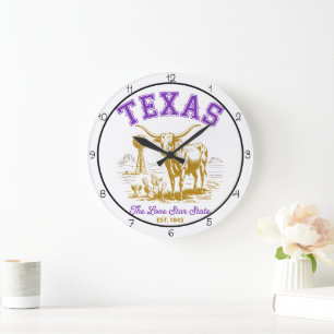Texas Lone Star State Longhorn Large Clock